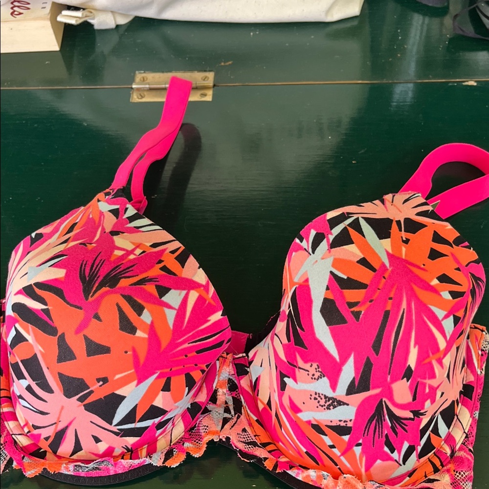 No Boundaries Tropical Print Bra - Pink and Orange